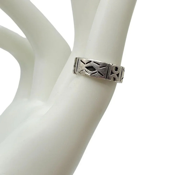 925 Sterling Silver Etched Geometric Patterns Band Ring Size 6.5 Vintage - Picture 1 of 6